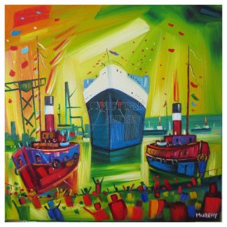Launch of the QE2 with Tugs by Raymond Murray (A42)
