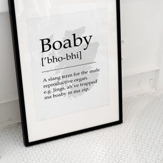 Boaby Scottish UNFRAMED PRINT Fun Scots Scotland Slang Definition Room Wall Art