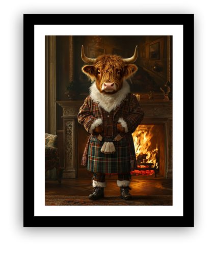 Highland Cow in his Stately Home UNFRAMED PRINT Humourous Scottish Art - The Highland Gentleman
