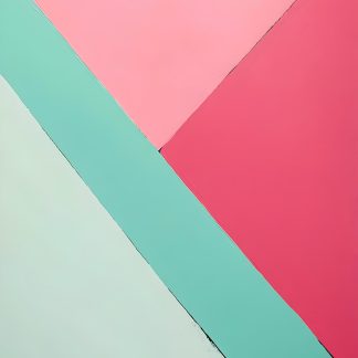 Modern minimalist abstract art print featuring intersecting diagonal shapes in blush pink, coral red, and mint green on a light neutral background.