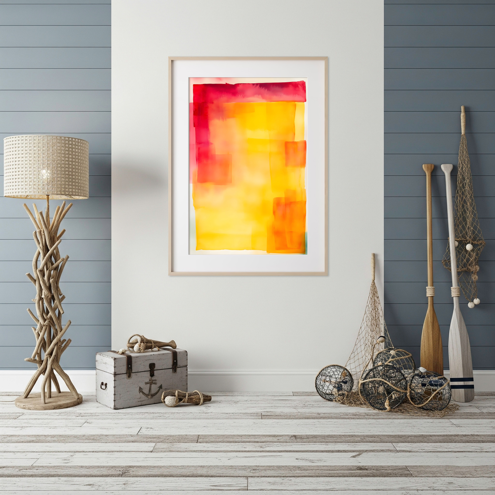 Modern abstract giclée print featuring soft gradients of yellow, orange, and red in a radiant minimalist color-field composition.
